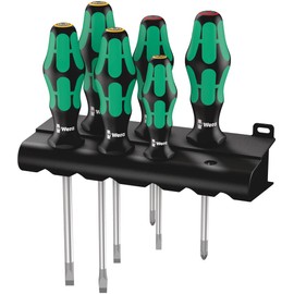 Wera Wera - 5105650001 Kraftform Plus 334/6 Screwdriver Set with Rack and Lasertip, 6-Pieces, Multicolor, Slotted: 6.5x150mm, 3x80mm, 4x100mm, 5.5x125. Phillips: PH1x80, PH2x100