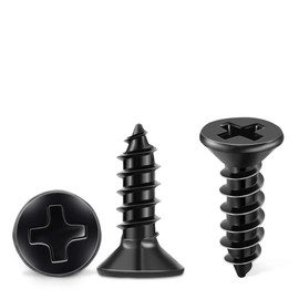 TPOHH 100 PCS #6 X 3/8 inch Stainless Steel 18-8 (A2) Wood Screws, Black Coated Flat Head Phillips Full Threaded Screw, KA35X10SS18-8