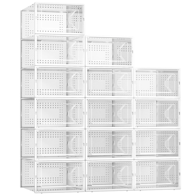 Kuject 15 Pack Shoe Storage Boxes, Large Clear Plastic Stackable