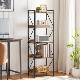 HOOBRO Bookshelf, 5-Tier Industrial Bookcase, Book Shelf Storage Organizer, Tall Bookshelf with Metal Frame for Living Room, Bedroom, Home Office, Kitchen, Rustic Brown and Black BF73SJ01