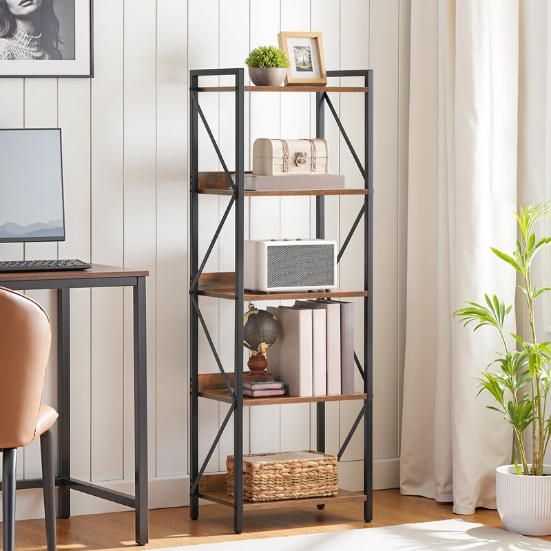 HOOBRO Bookshelf, 5-Tier Industrial Bookcase, Book Shelf Storage Organizer, Tall