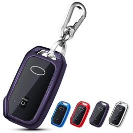 QBUC for KIA Key Fob Cover Case with Keychain for 2019 2020 2021 2022 Kia Ceed Cerato Forte etc (1 OR NO BUTTON ON FRONT SURFACE ONLY) (Purple)
