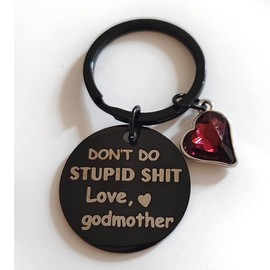 RFTWXHPN Funny Gifts Keychains for Goddaughter Keychain from Godmother Don't Do Stupid Sht Key Chains for God Daughter Christmas Birthday Gifts for Girls New Drivers License Gift