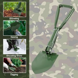 Folding Shovel Multifunctional Folding Shovel Portable Camping Shovel Foldable Garden Shovel Hand Shovel with Carry Bag for Outdoor Camping Garden Car Emergency (Green)