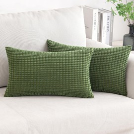 MIULEE Pack of 2 Pillow Covers 12 x 20 Inch Moss Green Super Soft Corduroy Decorative Throw Pillows Couch Home Decor for Spring Cushion Sofa Bedroom Living Room