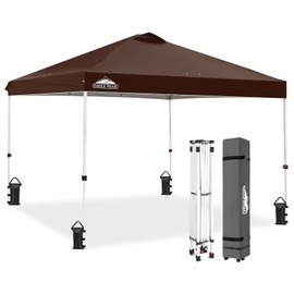 EAGLE PEAK Pop Up Canopy Tent with Wheeled Carry Bag, 8 Stakes, 4 Ropes, 4 Weight Bags, Easy Set Up Tent Canopy, 10x10 ft, 100sqft of Shade,Brown