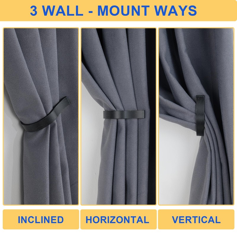 Mayrhyme Black Wood Grain Curtain Holdbacks,Solid Aluminum Wall Mounted Curtain