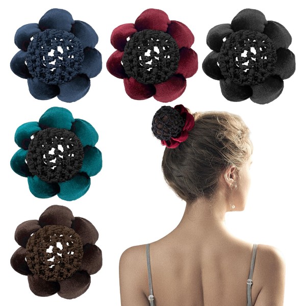 5 Pack Large Ballet Hair Bun Covers with Flower Ponytail