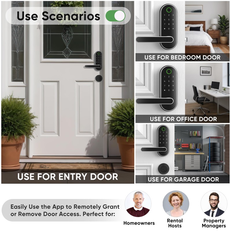 Keyless Entry Fingerprint Digital Smart Lock with Handle & Keypad: