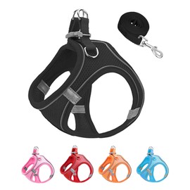 JUFOO S Black Soft Mesh Dog Harness and Leash Set,No Escape Easy Walk Puppy Harnesses for Training Walking， Reflective Adjustable Puppy Vest for Small Medium Dogs, Cats (Black, S)