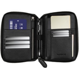 TORRO Travel Wallet - Organizador de viaje de cuero genuino con soporte para pasaporte y tarjetero desmontable con protección de bloqueo RFID