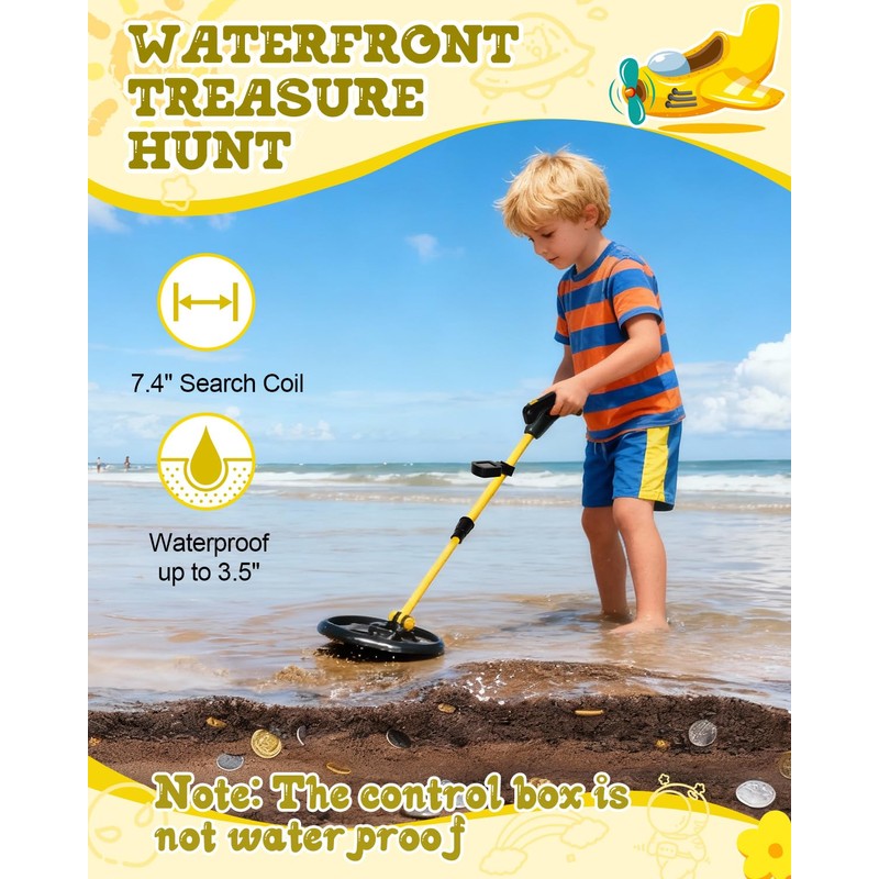 JOYAIRE Kids Metal Detector with 7.4" Waterproof Coil, Beach Toys