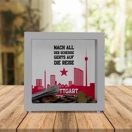 Stuttgart European Cup Frame Wooden Money Box with Saying Stuttgart International Fans Inspire for Cannstatter Curve Fan Singing Stuttgart Fan Must-Have