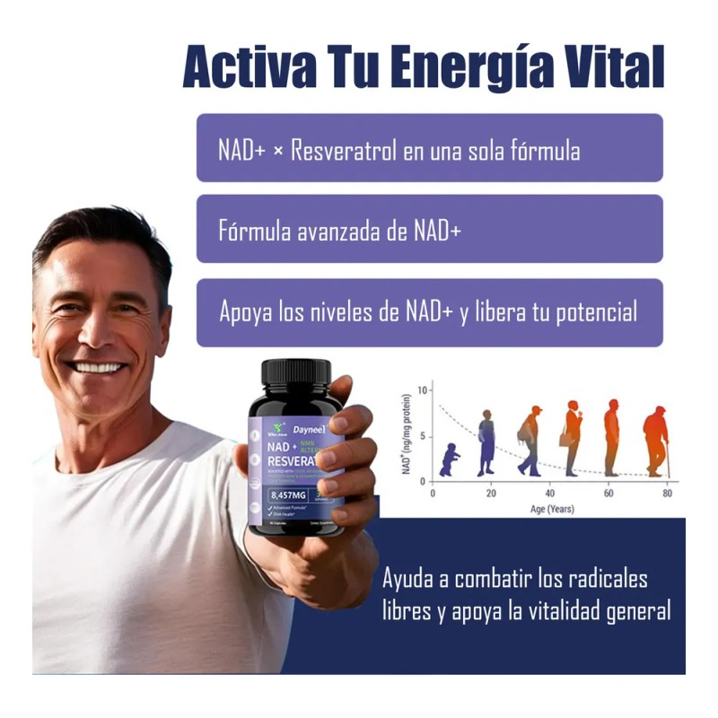 Nad+ Resveratrol 11 En 1 Energía Celular Y Antiedad 60