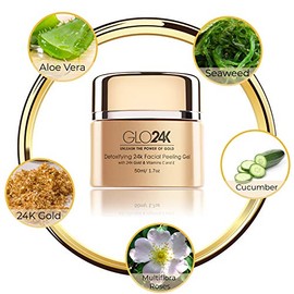 GLO24K Gel exfoliante facial con oro de 24k, fórmula antienvejecimiento con vitaminas C y E
