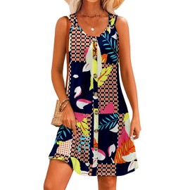 LUXVEER Sundresses for Women 2025 Vacation Floral Print Sleeveless V Neck Button Down Tank Spring Summer Boho Dress Flowy Cute Cruise Resort Wear Beach Clothes