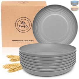 FOODLE Wheat Straw Plates Set for 8 - Alternative for Plastic Plates - Dishwasher & Microwave Safe - Reusable & Unbreakable Camping Plates - Perfect for Picnic, RV, Outdoor - Great for Kids & Toddlers
