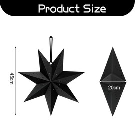 Paper Stars Christmas Decoration, Folding Star Christmas, 7 Pointed Paper Star Decoration, Black Poinsettia for Hanging, 45 cm Paper Stars Suitable for Christmas, Wedding, Birthday, Table Decoration