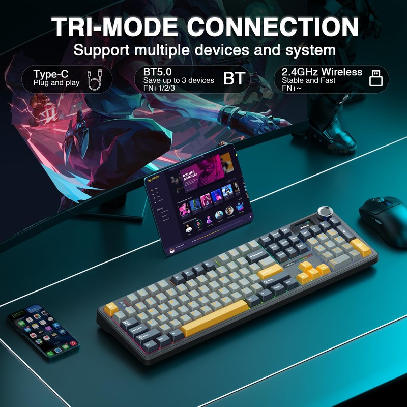 AULA F108 PRO - Wireless Mechanical Keyboard with Screen&Knob,Hot Swappable