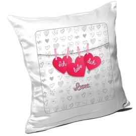 Cushion with Name Luna and Rich Line with Hearts – Valentine's Day – Name Cushion – Cushion Cuddle Pillow