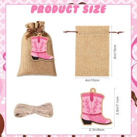 48Pcs 3.93x5.51Inch Burlap Drawstring Gift Bags with Boot Shape Tags, Western Cowgirl Sacks Bulk Reusable Candy Pouch for Cowgirl Baby Shower Wedding Bachelorette Party Favors Supplies,DIY Craft