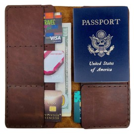 Passport Holder Full Grain Leather Cover Case Travel Wallet Holds Field Notes credit cards Cover Wallet, Gift for Traveler, Passport Case, Gift for Him or her, Gift for Couple Unique Dark Brown 8.5'', BROWN, Fold