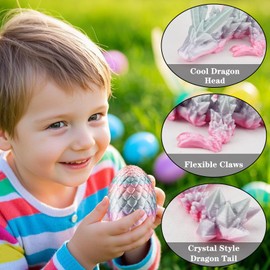 4PCS 3D Printed Dragon with Egg Easter Basket Stuffers 3D Printed Animals Toy Set