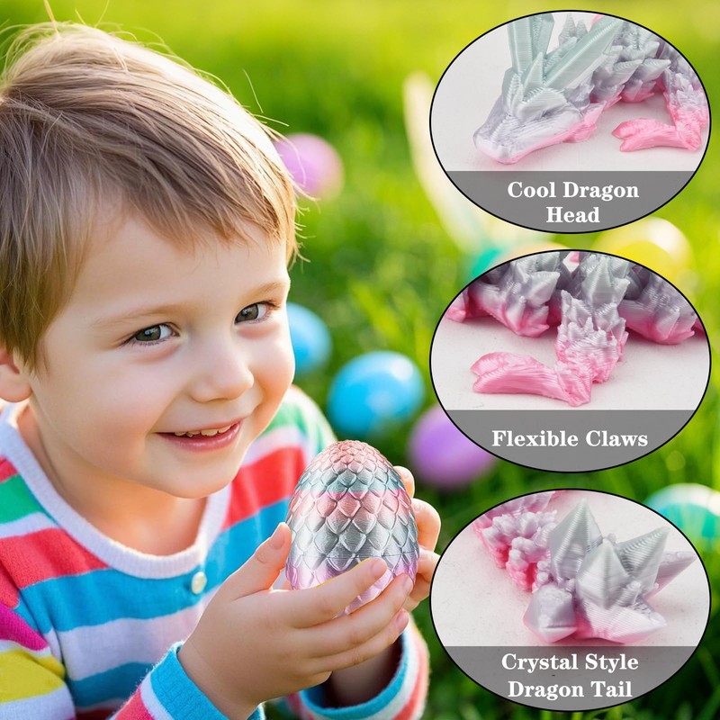 4PCS 3D Printed Dragon with Egg Easter Basket Stuffers 3D