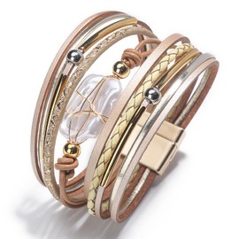 Vinoya Leather Bracelets for Women Pearl Leather Layered Bracelet Boho Multi-Layer Bracelets for Women Jewelry