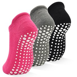 SkiBeaut Yoga Grips Non Slip Socks Pilates Anti Skid Sticky Grippers Ballet Barre Socks for Women 3 Pairs (US, Numeric, 8, 10)