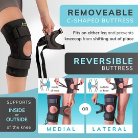 BraceAbility J Patella Knee Brace - Lateral Patellar Stabilizer with Medial and J-Lat Support Straps for Dislocation, Subluxation, Patellofemoral Pain, Left or Right Kneecap Tracking (M)