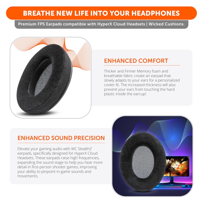 WC StealthZ Cloud - FPS Oriented Earpads for HyperX Cloud