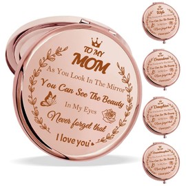YoLLiEE Gifts for Mom from Daughters Engraved Compact Mirror Mothers Day Birthday Gifts for Moms Portable Mirror Valentines Day Mom Gifts Makeup Pocket Mirror Bulk