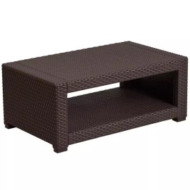 Flash Furniture Wicker Patio Coffee Table in Chocolate Brown