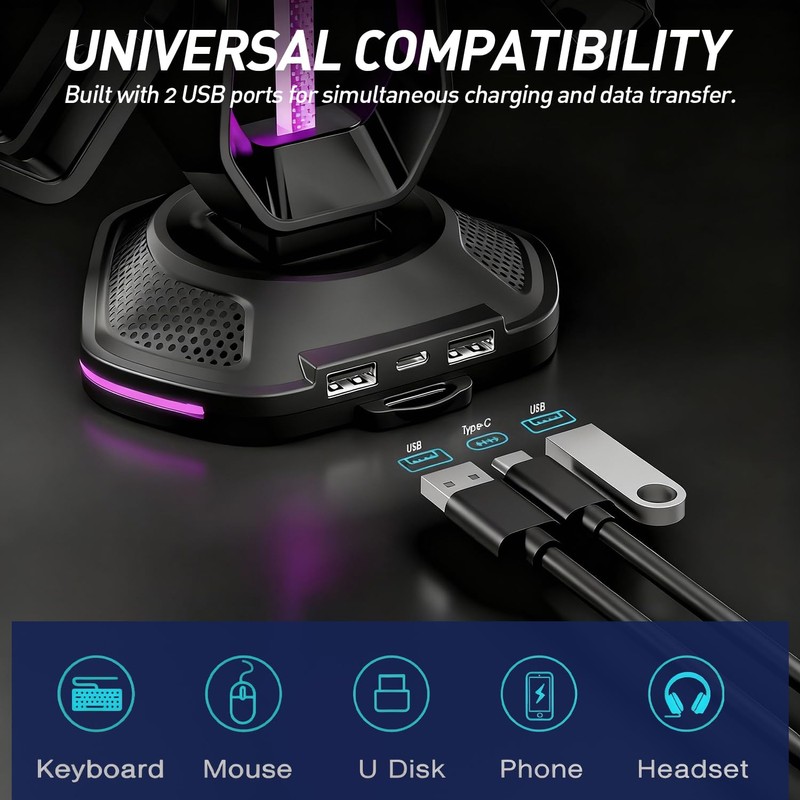Oritikur RGB Headset Stand with 9 Light Modes and 2