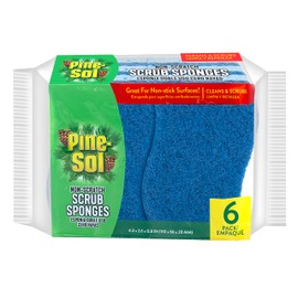 Pine-Sol Non Scratch Scrub Sponges - Double Sided Dish Scrubber Safe for Nonstick Cookware - Kitchen Essentials for Dishwashing and Cleaning, 6 Pack, Blue