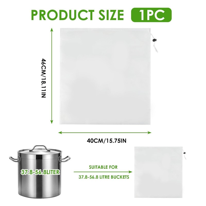 Brew Bags Reusable 46x40cm, Straining Bag with Fine Mesh and