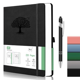 7CDXD - Cuaderno Rayado,A5 Cuaderno con Forro de Tapa Dura,200 Páginas Cuaderno Clásico 21.5 x 15cm,Adecuado para Hombres y Mujeres,Diario de Piel para Escribir, Oficina, Escuela, Negocio(Negro)