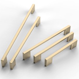 FURNIWARE Pack of 5 Furniture Handles Cupboard Handles Kitchen Handles Gold Drawer Handles 96 mm Hole Spacing Brass Gold Stainless Steel Brushed