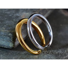 NicoWerk SRI679 Women's Silver Ring Simple 925 Sterling Silver Gold-Plated Double Row Two Tone Wide Smooth Adjustable Open, Sterling Silver