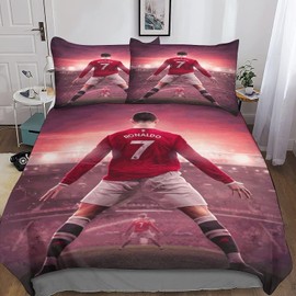 Zbeiba Bed Linen 135 x 200 cm, Football Star Cristino Bed Linen Set for Adults Children Pillowcase Duvet Cover with 3D Printed Raneldu Motif (CL4, 135 x 200 + 2 x 80 x 80 cm)