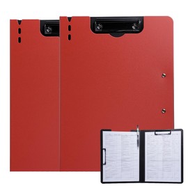 FRETONBA Clipboard A4, Writing Case, Pack of 2, Clipboard with Lid, Clipboard Folder with 2 Clips, Writing Board for Office/Construction Site/School, Clipboard Folder, Red