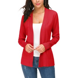 EXCHIC Women's Long Sleeve Open Front Lightweight Knitted Cardigan (2XL, Red)