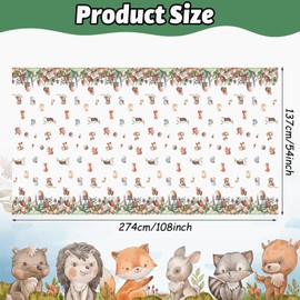 Woodland Animals Table Cloth Jungle Safari Plastic Table Cover Tablecloth Rectangular Tablecloths Disposable Wipe Clean Waterproof Table Cloths Covers for Kids Birthday Wild One Party Supplies, 1pc