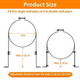 8 Inch Chimney Pipe Support Bracket, Adjustable Vent Wall Strap, Stainless Steel Stove Pipe Hanger for 8" Single Wall Pipes or 6" Double Wall Pipes