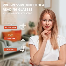 3.0X Progressive reading glasses for women Cat Eye Multifocus Transition Blue Light Reader Lady Metal