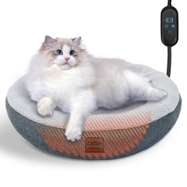 CATISM Heated Cat Bed - Self Warming Cat Bed, Heating Cat Beds for Indoor Cats and Small Dogs, Cozy Donut Heated Cat Bed with Timer & Temp Adjustable, Heating Cat Pad with Non-Slip Bottom