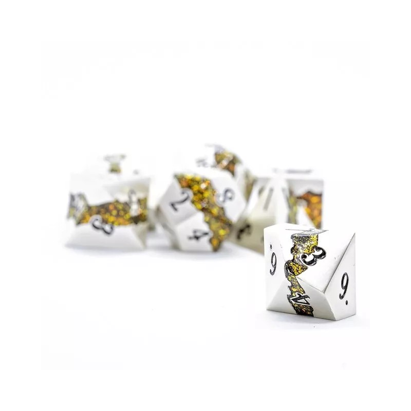 Sage's Rift Stones - Pearl Silver Chartreuse Metal Polyhedral Dice