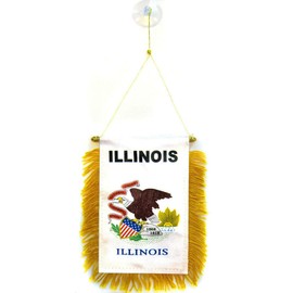 JumpingLight State of Illinois Mini Flag 4"x6" Window Banner w/Suction Cup - Quality Flags