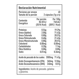 Omega 3: Aceite de Pescado para Apoyo a la Salud Cardiaca, Mental y General con Vitaminas Naturales. Ideal para Ejercicio. 80 Cápsulas de 1000mg cada 